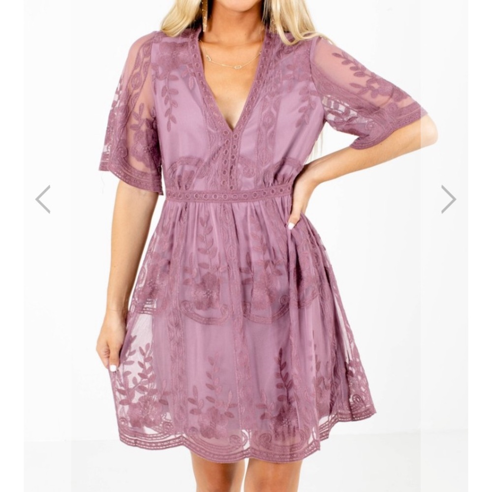 Mauve lace mini dress from Bella Ella Boutique